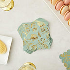 Sparkle and Bash Floral Napkins - 50-Pack, 5 x 5 in, Sage Green & Gold, 3-Ply - Scalloped Disposable Wedding Cocktail Napkins with Gold Foil - for Bridal Showers & Garden Parties