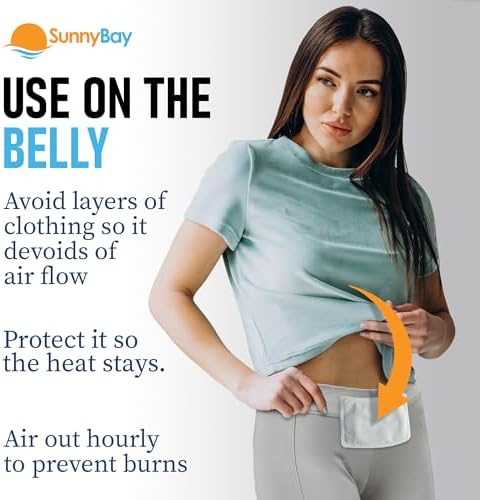 SunnyBay Adhesive Heat Patches for Neck, Knee, and Upper or Lower Back, Air-Activated Heat Pads for Menstrual Cramps, Stiffness, Sprains, and More, Stick to Clothing, 5x3 inches, 30 Count