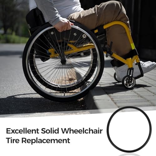 2 PCS Wheelchair Rear Wheel Solid Tires, 24 x 1-3/8" PU Non-Pneumatic Tires, Wheelchair Solid Tires with 2 PCS Crowbars,Suitable for Manual Wheelchair Tire Replacement