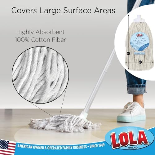 LOLA Cotton String Wet Mop, Absorbs Up to 3X its Weight in Water, for Floor Cleaning, Includes Swivel Hang Cap for Storage