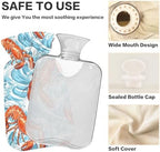 1L Large Hot Water Bottle with Cover, Orange Lobster Blue Sea Waves Cute Hot Water Bags for Hot and Cold Therapies, Menstrual Cramps, Neck and Shoulder Pain Relief