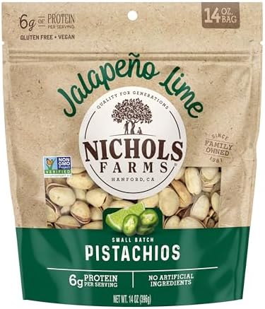 Nichols Farms InShell California Pistachios, Healthy Protein Snack, Jalapeño Lime, 14oz