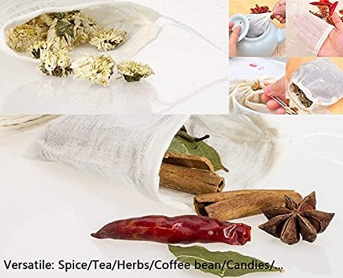 20 Pcs Muslin Drawstring Bags - Natural Unbleached Cotton Straining Herbs Cheesecloth Bags for Coffee Tea Brew, Soup Gravy Broth Stew, Bone Broth Brew, Spice, 4 x 3 Inches
