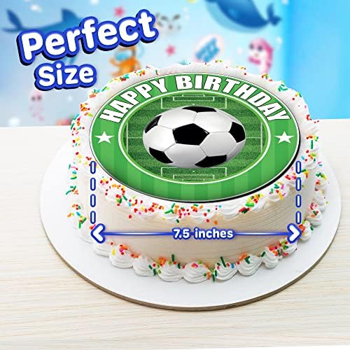 7.5 Inch Soccer Ball Cake Topper – Round Edible Birthday Cake Decorations, Happy Birthday Cake