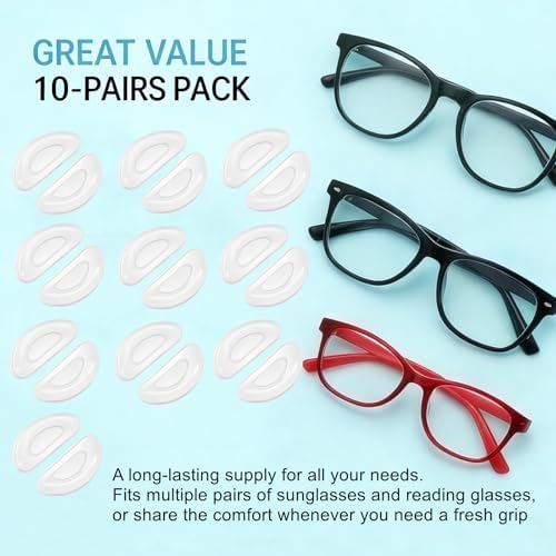 Nose Pads for Glasses,20Pack Silicone Soft Nose Pads for Eyeglasses Non Slip,Stick-on Glasses Nose-Pad GlassesGrips Grippers for Eyeglass Sunglasses.(Clear)