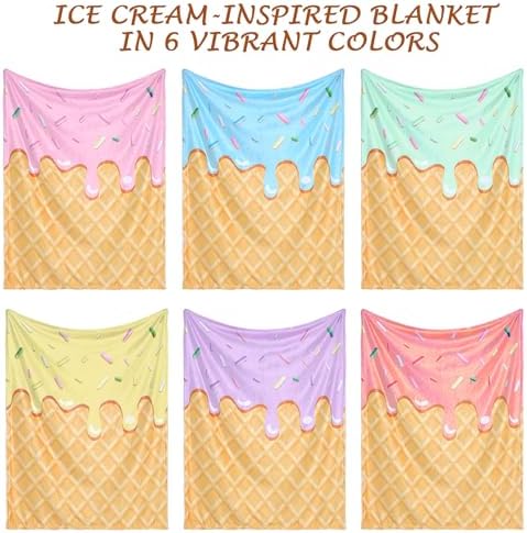 Hahafelt 6 Pack Ice Cream Throw Blankets Cute Dessert Flannel Blanket Soft Cozy Aesthetic Throw for Couch Bed Dorm Room Decor Ice Cream Party Favors Summer Party Gifts