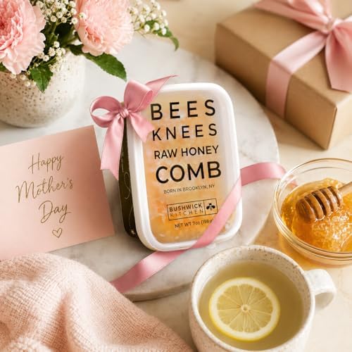 Bees Knees Raw Honeycomb | 100% Edible, All-Natural Gourmet Honeycomb in Double Sealed Packaging | Acacia Honey Comb with Sweet, Light Flavor | Foodie Gifts, Unique Gift Ideas for Moms (7 oz)