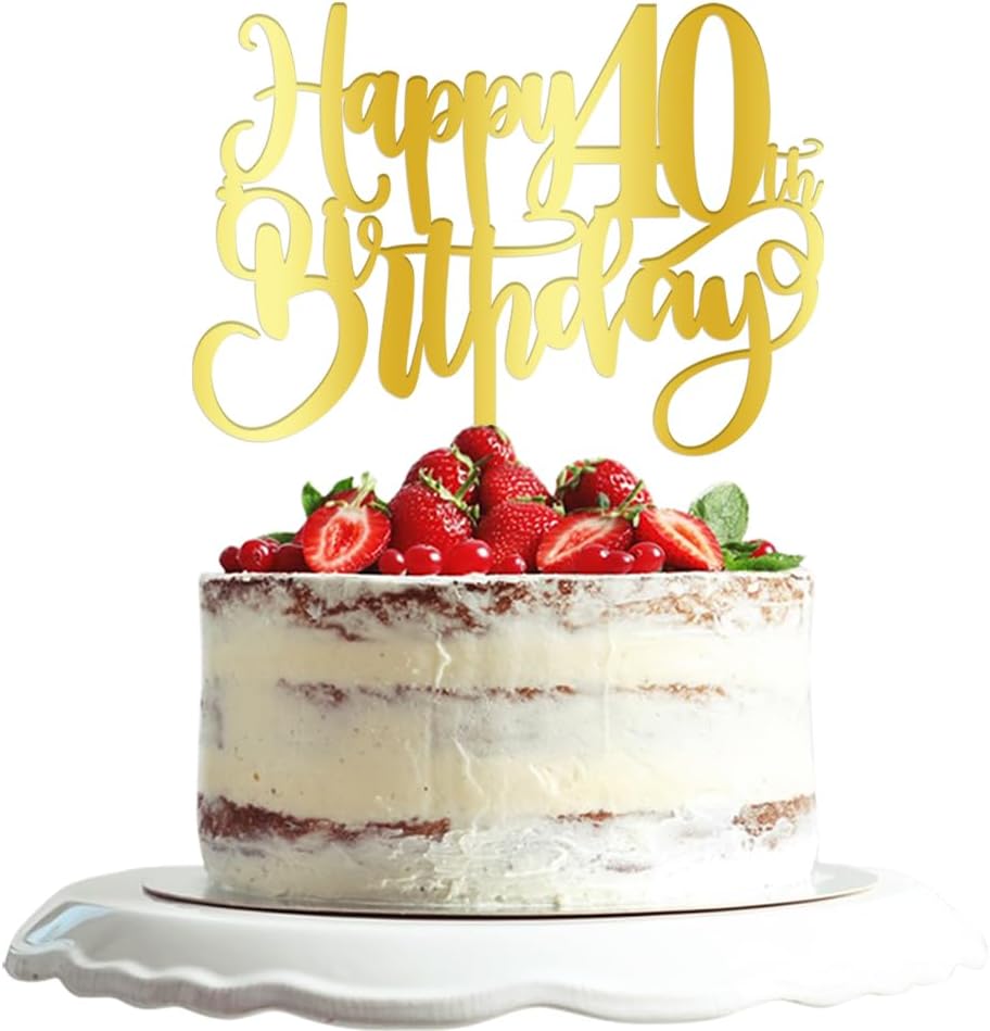 Happy 40th birthday Cake Topper Acrylic Gold birthday party cake decorations hello 40th years old, 40th Anniversary Party Cake Decorations