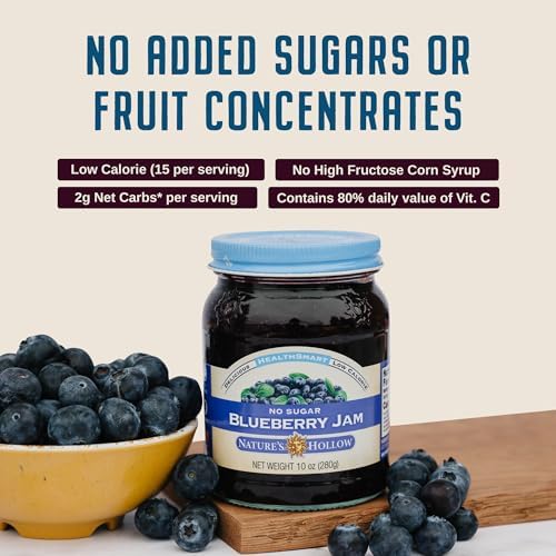 Nature's Hollow Blueberry Jam: Sugar Free Jam and Preserves, Low Cal, Non GMO, Keto Jam, Vegan, Gluten Free, and Diabetic Friendly - Sugar Free Jelly - 10oz