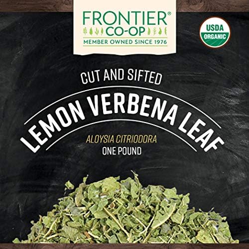 Frontier Co-op Organic Lemon Verbena Leaf, Cut and Sifted, Kosher, Bulk Bag - Loose Leaf Lemon Verbena Tea - Cafe and Restaurant Supply | 16 Ounce (Pack of 1)