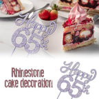 Happy 65th Birthday Decorations,65th Birthday Purple Rhinestone Cake Topper - Cheers to 65 Years Old Bday Party Metal Sparkly Cake Centerpieces Sign.