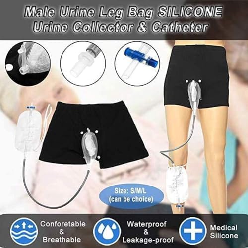 Wearable Urine Bag Incontinence Pants for Men, Washable with Urine Leg Bag and Silicone Urine Collector Catheter, Waistband Urine Replacement Collector,L