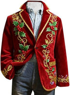 Men's Christmas Blazer Corduroy Xmas Print Holiday Party Jacket Slim Fit Fashion Casual Sport Coat Winter Colthes