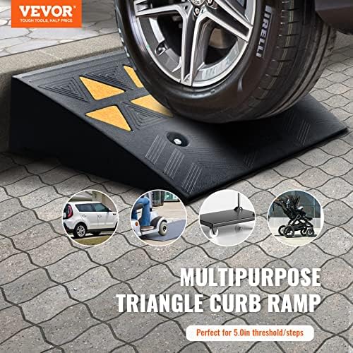 VEVOR Rubber Curb Ramp 5" Rise Height 2 Pack, Heavy-Duty 33069 lbs/15 T Capacity Threshold Ramps, Rubber Driveway Ramps for Cars, Carts, Dollies, Motorcycle, Bikes, Wheelchairs