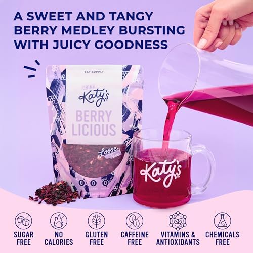 Katy’s Berry Loose Leaf Tea - Hibiscus, Blueberry & Cranberry - Fruity Herbal Tea, Caffeine-Free, Sugar-Free - Hot or Cold Brew Tea - 30+ Cups - Woman-Owned - 3oz Pouch