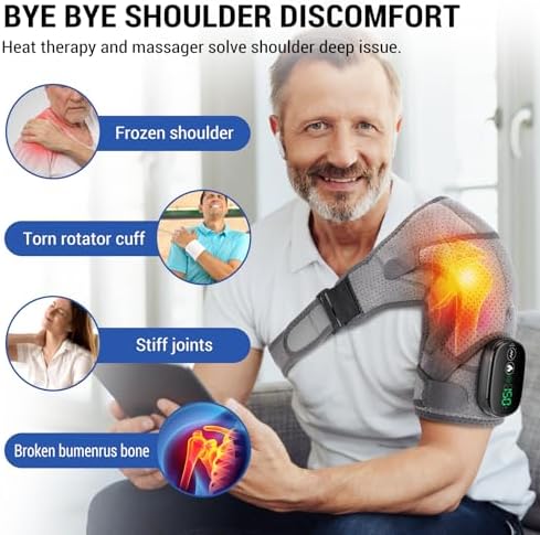 Heated Shoulder Wrap with Massage, Shoulder Heating Pad for Rotator Cuff Frozen Shoulder, Cordless Shoulder Heating Pads Shoulder Massager with Heat