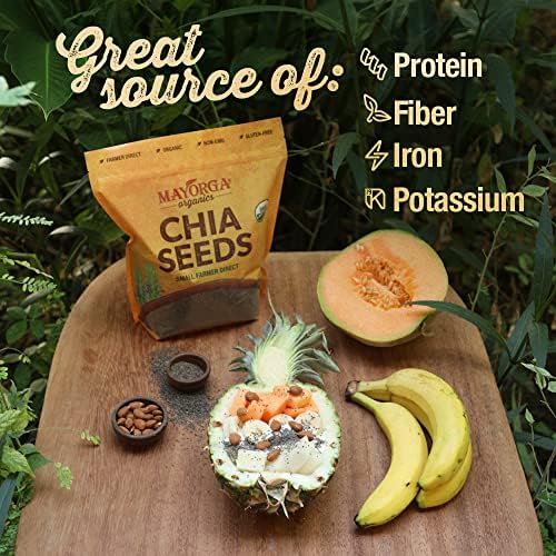 Mayorga Organic Raw Chia Seeds, 3lb Resealable Bag | Superfood w/Plant-Based Omega 3 & Vegan Protein | USDA Certified, Gluten-Free, Non-GMO, Direct Trade, Kosher | Add to Breakfast, Oats & More