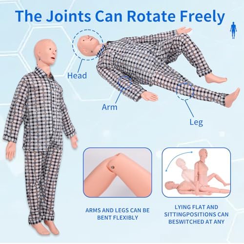 Medical Mannequin for Training, Male-Female Nursing Training Mannequin Highly Simulated Patient Care Medical Manikin with 3 Muscle Module & Patient Gown & Urinary for Teaching Pratice
