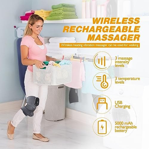 VIDECOR Cordless Knee Massager Shoulder Brace with Heat, 3-In-1 Heated Knee Elbow Shoulder Brace Wrap, Vibration Knee Heating Pad,