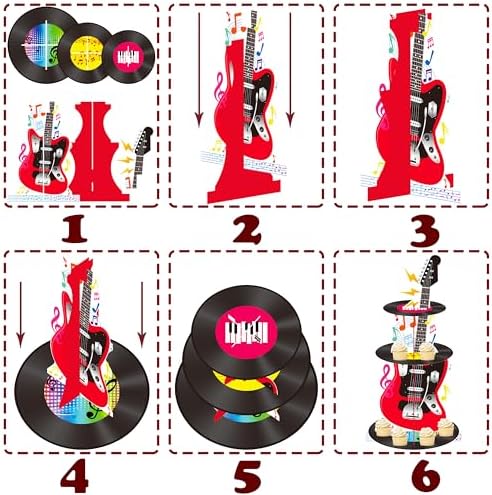 C L cooper life 3 Tier Guitar Cupcake Stand for Guitar Birthday Party Decoration Vinyl Record Music Note Cupcake Holder Music Theme Dessert Tower for Guitar Music Theme Party Baby Shower Supplies