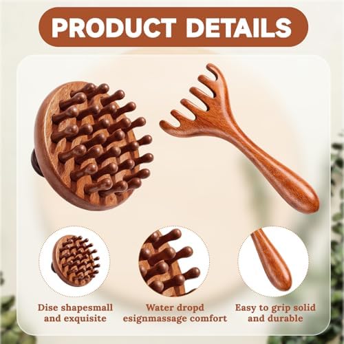 2Pcs Bamboo Scalp Massager Set, Wooden Scalp Massager, Hair Massager Scalp Suitable for Head Relaxation and Hair Care