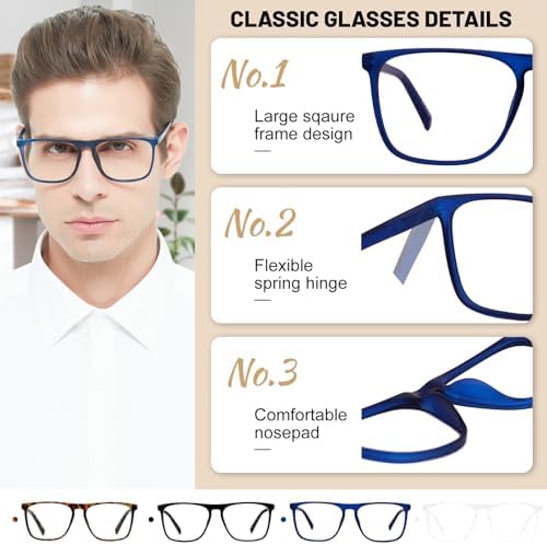 OCCI CHIARI Large Reading Glasses Men Oversized Square Readers Spring Hinge 1.0 1.25 1.5 1.75 2.0 2.5 3.0 3.5 4.0 5.0 6.0