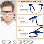 OCCI CHIARI Large Reading Glasses Men Oversized Square Readers Spring Hinge 1.0 1.25 1.5 1.75 2.0 2.5 3.0 3.5 4.0 5.0 6.0