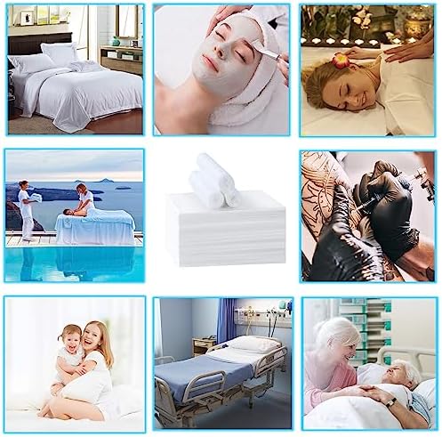 Disposable Bed Sheets for Massage Table 100 Pcs 31" x 71" Waterproof Massage Table Sheets Soft Non Woven Fabric SPA Massage Table Bed Cover Breathable for Beauty Tattoos Waxing Travel (White)
