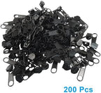 Piutouyar 200 Pack #3 Zipper Sliders Replacement, Black Zipper Pulls Bulk for Nylon Coil Zippers Repair Kits for Luggages Jacket Purses Bags