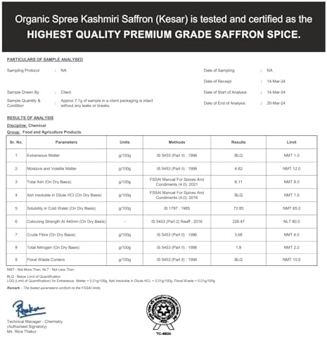 Organic Spree Kashmiri Saffron Kesar 1gm (0.035oz) Threads Pure and Natural l From the finest farmlands of Pampore, J&K l Certified Grade A++ Mongra Saffron - Pack of 3