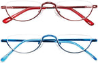 REAVEE 2 Pack Retro Designer Half Frame Reading Glasses for Women Men Spring Hinge Half Moon Readers Stylish Slim Eyeglasses with Pouch, Red and Blue 2.5