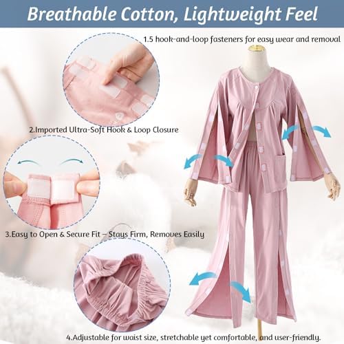 Women’s Bedridden Pajama Set Tear Away Snap Hospital Gown for Post Surgery Recovery Easy Dressing Long Sleeve Patient Clothing(2XL)