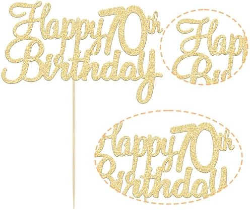 Gyufise 1 Pack Gold Happy 70th Birthday Cake Topper Glitter Happy 70 Cupcake Topper Cheers to 70 Fabulous Cake Decoration for 70th Birthday Party Decoration Supplies