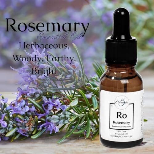 100% Pure Rosemary Essential Oil - Rosmarinus Officinalis - Pure and Natural Botanical Oils by 5 Elements Essential Oils - for use in Aromatherapy, Diffusers, Oil Burners - Home Fragrance (Rosemary)