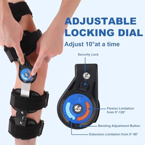 ROM Knee Brace with Side Stabilizer, Adjustable Hinged Knee Support Brace for Arthritis, ACL, MCL, and PCL Injury, Post Op Knee Orthosis Immobilizer for Left and Right Leg