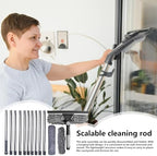 Window Cleaner – 15 Foot Extendable Glass Brush, 2 in 1 Long Handle Cleaner with 10 Extension Poles and 2 Microfiber Cloths | High Window Cleaning Tool for Home Office