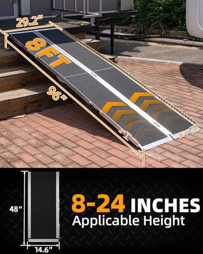 VNN Portable Wheelchair Ramp 8FT, Seamless Non-Slip Aluminum Ramps for Wheelchairs for Home, Handicap Wheelchair Ramps for Home Steps, Aluminum Loading Dock Plates