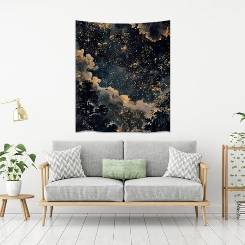 Starry Night Sky Tapestry – Celestial Constellation Clouds Wall Hanging Cosmic Galaxy Aesthetic Vintage Nightscape Tapestry Wall Art 30x40inch