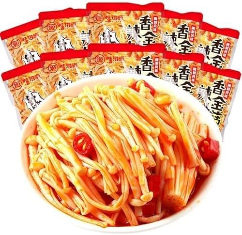 20 packs Fresh spicy golden enoki mushroom, spicy strips,Chinese specialty food, seasoned dishes,Instant snacks，Latiao， Instant Dishes (20 packs)
