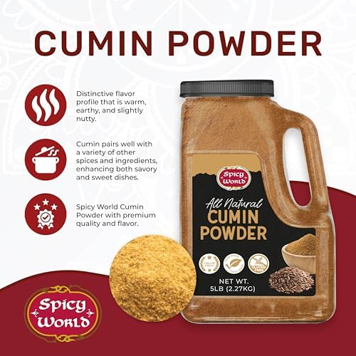 Cumin Powder 5 LB Bulk Jar - All Natural, Gluten Free, Jeera Ground Cumin Seeds, Bulk Spice by Spicy World