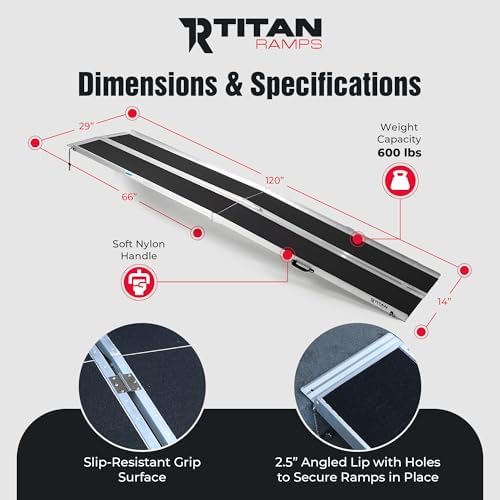 Titan Ramps Multi-Fold Wheelchair Ramp, 10 Foot Folding Aluminum Scooter Ramp, 600 Pound Capacity
