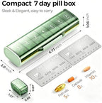 Weekly Pill Organizer,Portable 7 Day Pill Box,Moisture Proof Medicine Pill Organizer,Travel Pill Case with BPA-Free Material,Pocket-Size for Supplements & Vitamins (Green)