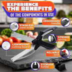 2 in 1 Kitchen Scissors for Food – Stainless Steel 9.5" Tomato Knife Chops Vegetables, Fruit, Cheese, Meat in Seconds | Dishwasher Safe Cutting Board Scissors with Safety Lock – Mess-Free Prep