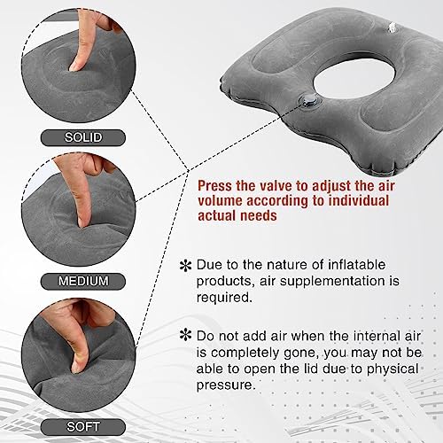 Leinuosen 2 Pcs Inflatable Seat Cushion 18.1'' x 15.7'' x 4.7'' Portable Lift Donut Pillow Height Adjustable Hemorrhoid Pillow for Tailbone Back Pain Bed Sore Home Car Chair Wheelchair Sitting (Grey)