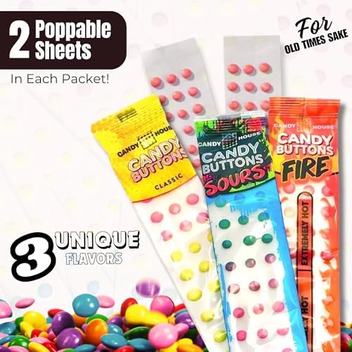 Candy House Classic Candy Buttons – Original Rainbow Edible Buttons on Paper, Sweet & Fun Classic Treats, Vintage Dots Candies, Nostalgic Candy Snack, 24 Strips (Pack of 12)