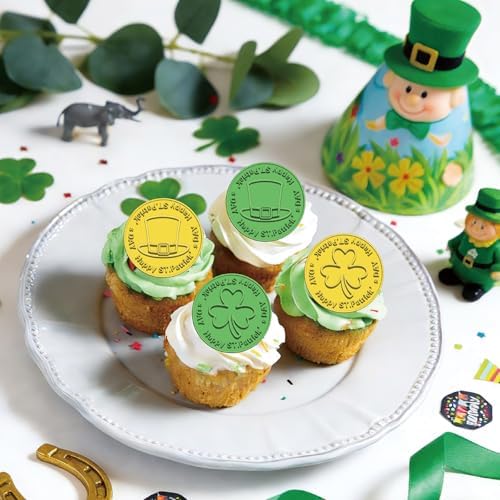 54Pcs Edible St Patrick's Day Cupcake Toppers, Irish Themed Home Cake Picks for St Patrick's Day Theme Baby Shower Birthday Party Supplies