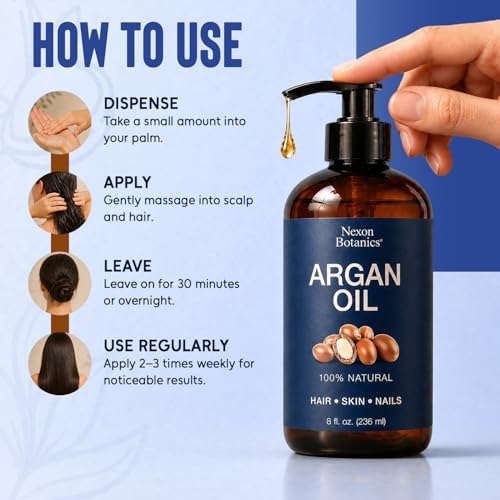 Argan Oil for Hair Growth 8 fl oz - 100% Natural Moroccan Argan oil for Face, Body, Skin and Nails - Aceite de Argan