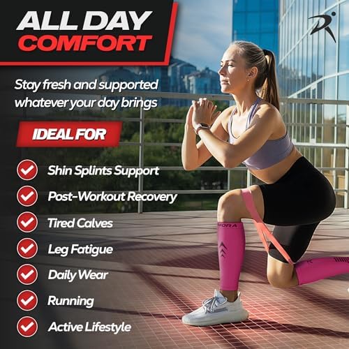 Rymora Calf Compression Sleeves Men Women - Leg Compression Sleeve Footless Socks - Shin Splint Relief Fitness Running