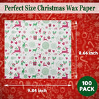 CAMKYDE 100 Pcs Christmas Wax Paper Sheets - Grease Proof for Food, Deli Paper Holiday Use (Reindeer)