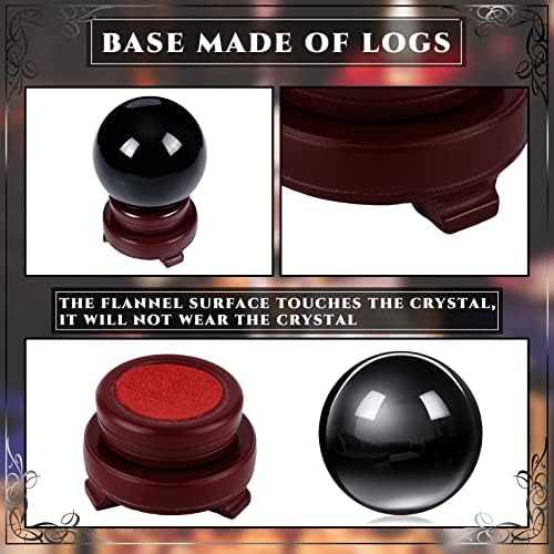CHENGU 2 Pieces Obsidian Crystal Ball Set with Wooden Stand 80 mm and 20 mm Clear Crystal Ball Decorative Obsidian Sphere for Home Decorations Meditation Healing Witchcraft(Black)